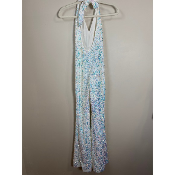 Show Me Your Mumu Women White Iridescent Sequin Halter Jumpsuit Size S - Picture 7 of 10